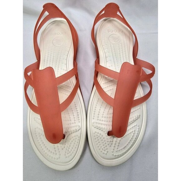 Crocs Adrina Pink / White Womens Size 10 Strappy Thong Sandals - Picture 8 of 9